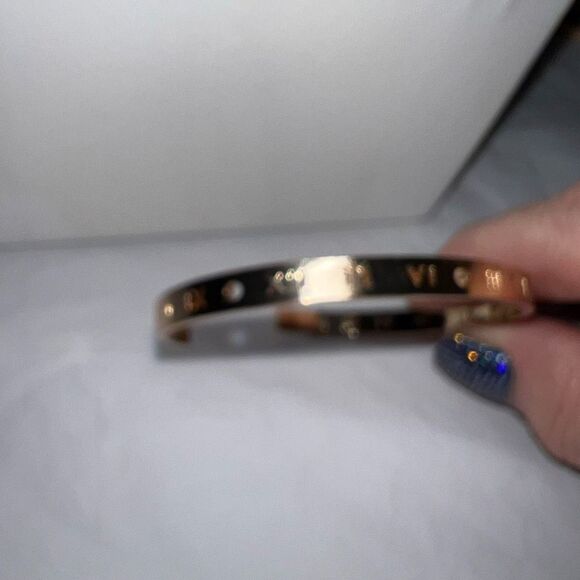 Gold Tone Roman Numeral Skinny Cuff Bracelet - Picture 5 of 6